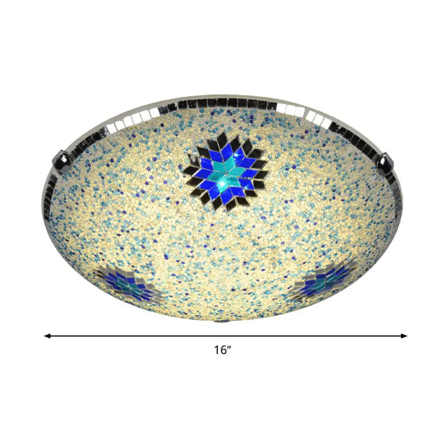 Baroque Stained Glass Flushmount Lighting - Yellow & Blue 2/3/4 Light 12/16/19.5 Wide