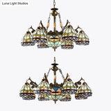 Baroque Stained Glass Pendant Light Chandelier - 9/11 Lights Blue Bedroom Fixture