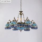 Baroque Stained Glass Pendant Light Chandelier - 9/11 Lights Blue Bedroom Fixture