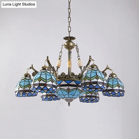 Baroque Stained Glass Pendant Light Chandelier - 9/11 Lights Blue Bedroom Fixture
