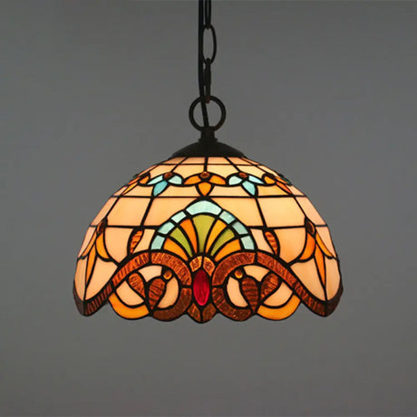 Baroque Stained Glass Pendant Light In Brown For Restaurant Ceiling Decor / 10’ Chain