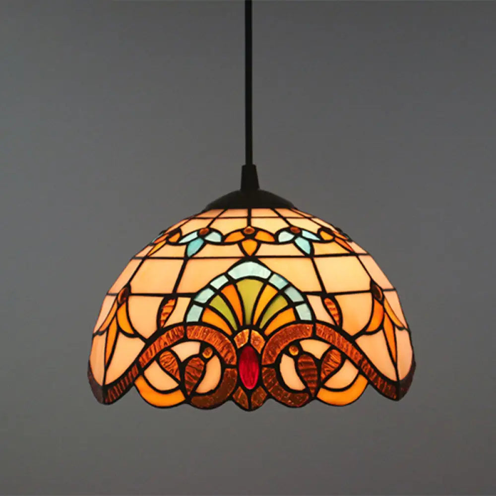 Baroque Stained Glass Pendant Light In Brown For Restaurant Ceiling Decor / 10’ Cord