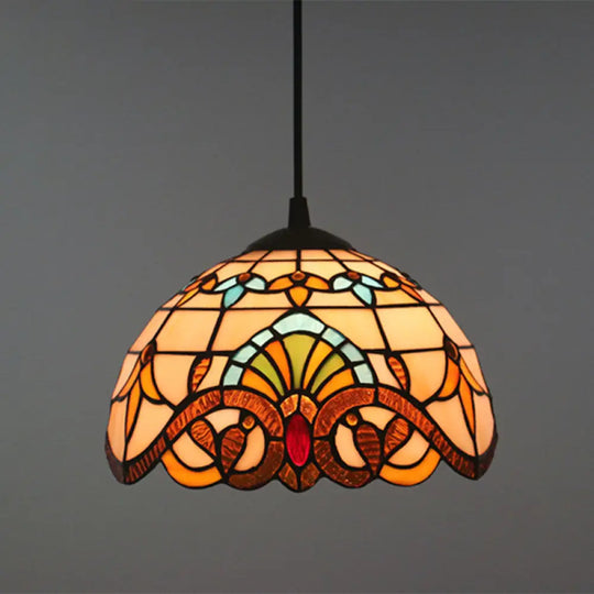 Baroque Stained Glass Pendant Light In Brown For Restaurant Ceiling Decor / 10’ Cord