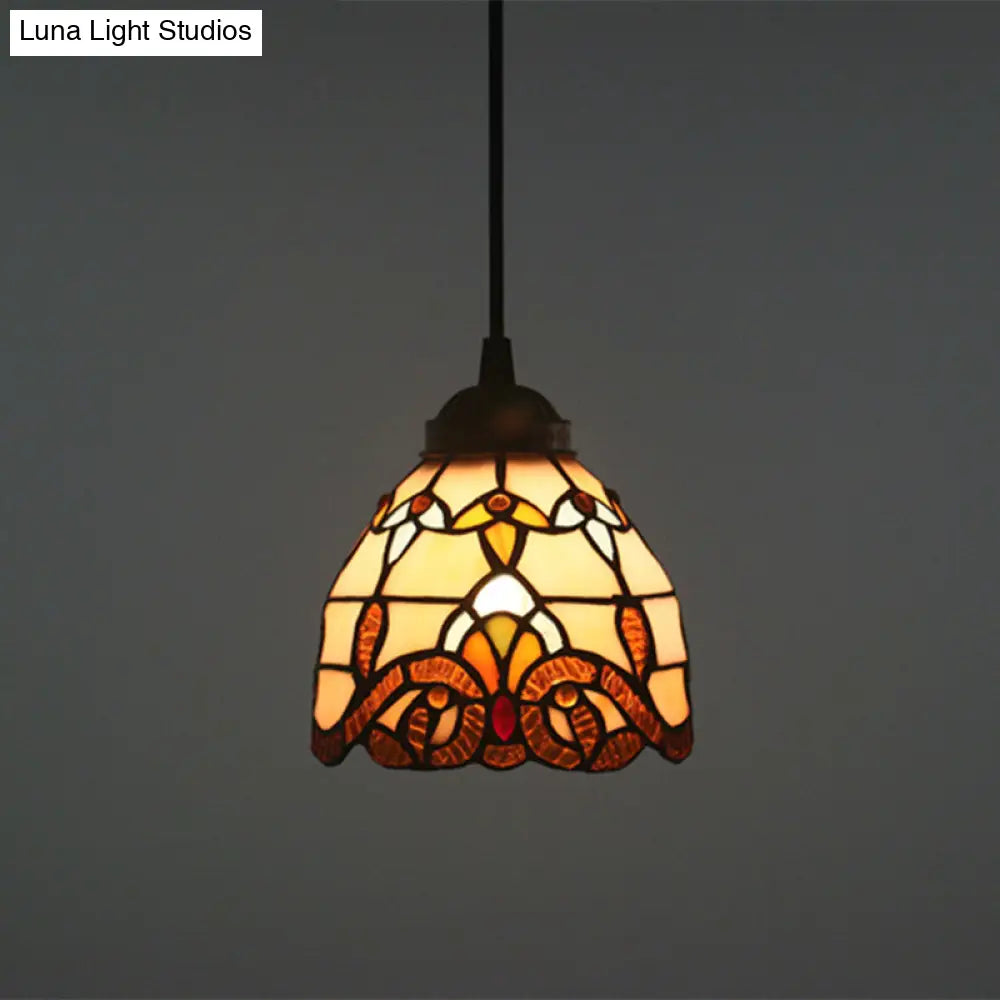 Brown Baroque Stained Glass Pendant Light For Restaurant Ceiling / 6 Cord