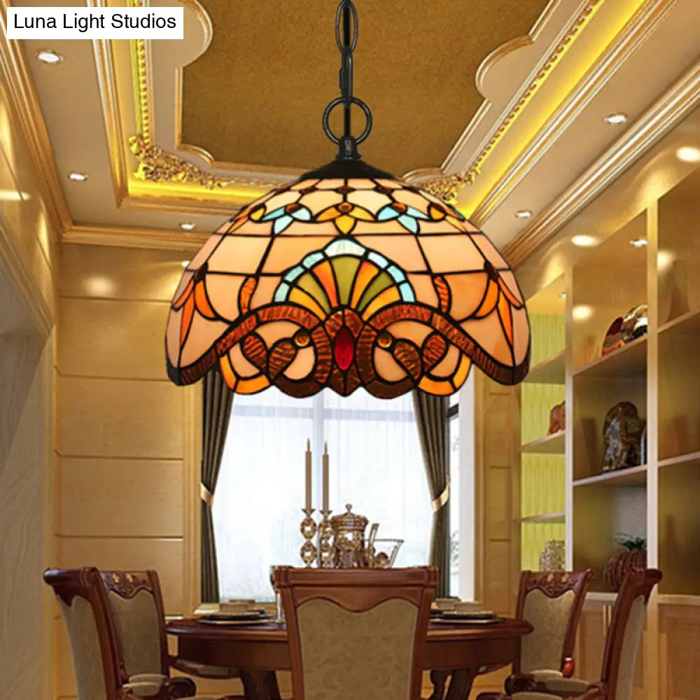 Brown Baroque Stained Glass Pendant Light For Restaurant Ceiling