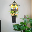 Baroque Stained Glass Wall Sconce With Flower Decoration - Clear/Blue Light Clear