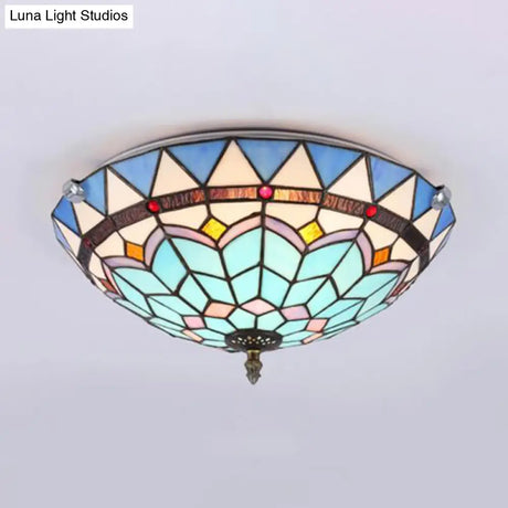 Baroque Style Blue Glass Flush Mount Ceiling Light With 12’ And 19.5’ Width - Ideal For Living Room