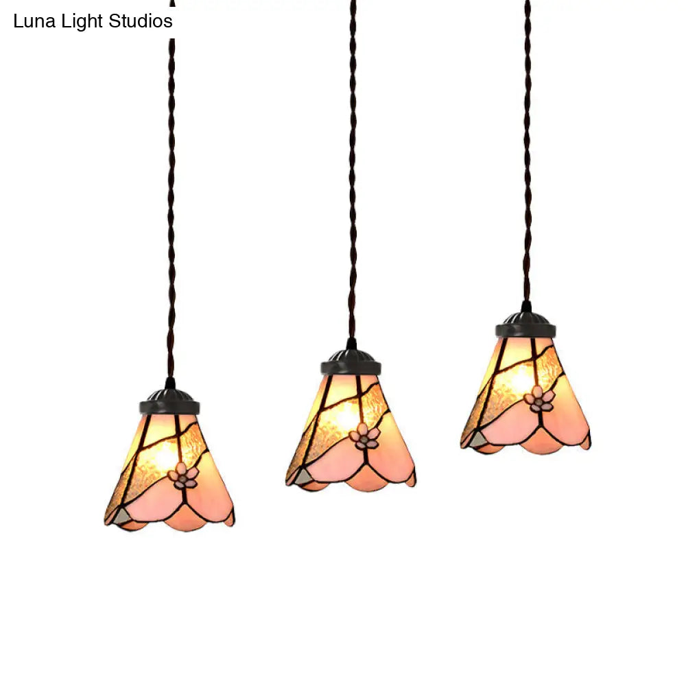 Bowl/Morning Glory Multi-Light Pendant - Pink Stained Glass Baroque Style Hanging Lamp Kit Perfect