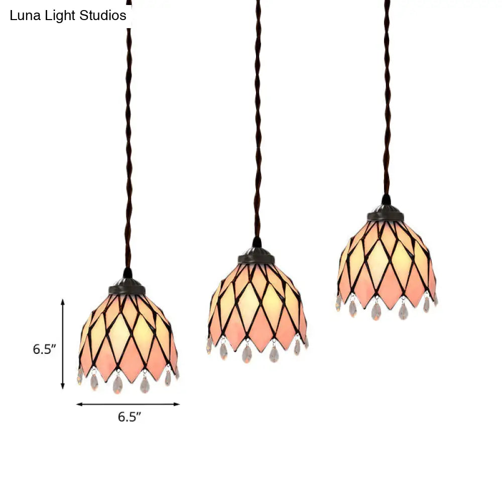 Bowl/Morning Glory Multi-Light Pendant - Pink Stained Glass Baroque Style Hanging Lamp Kit Perfect