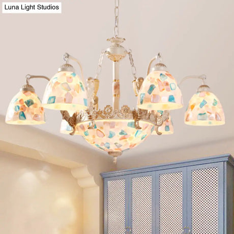 Baroque Style Shell Mosaic Chandelier With 5/9/11 White Lights - Perfect For Kitchen Pendant