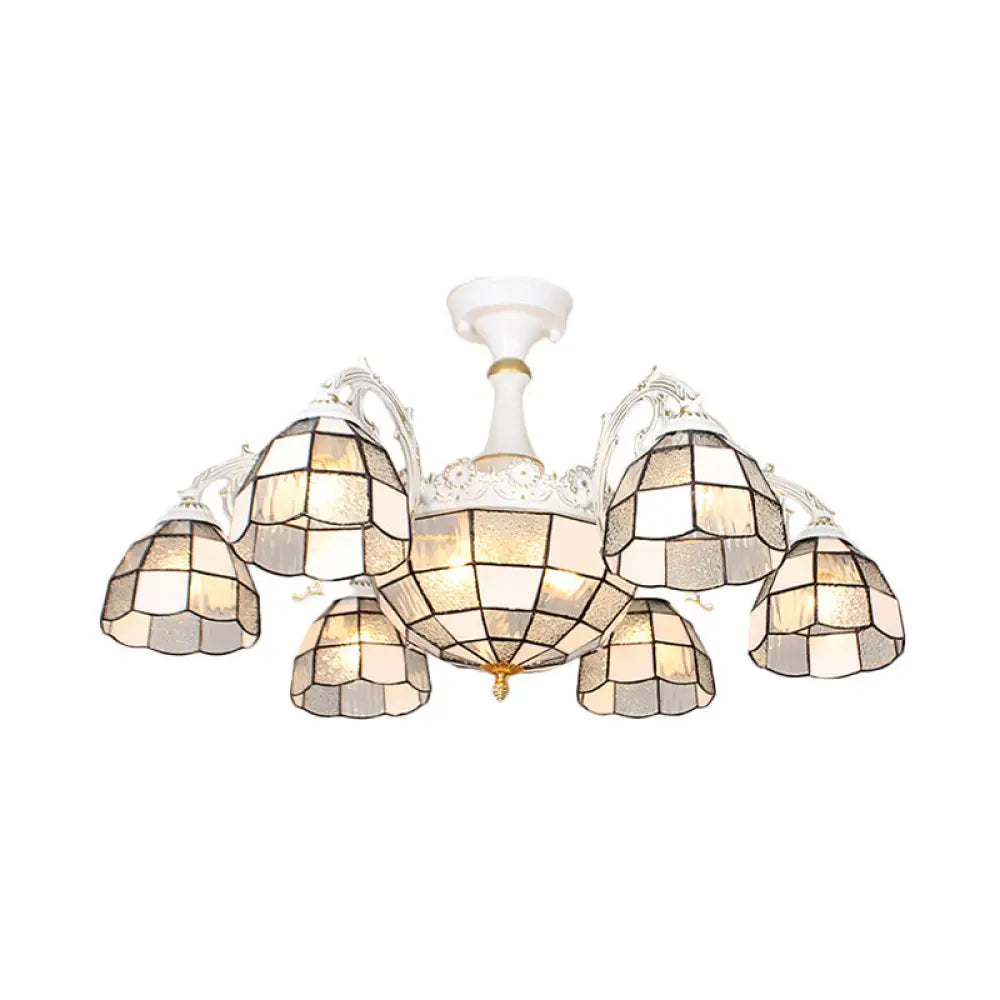 Baroque White/Blue/Silver Glass 9 - Light Ceiling Light Fixture For Bedroom Textured Silver