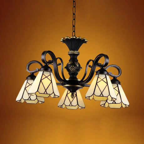 Baroque Yellow Glass Cone Chandelier - 5/6/8 Lights Black Ceiling Suspension Lamp 5 /