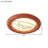 Basketball Design Led Ceiling Light In Brown Resin And Frosted Glass - Warm/White