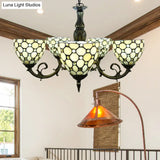 Beaded Glass Metal Chandelier - Traditional Hanging Light For Living Room Beige/Orange