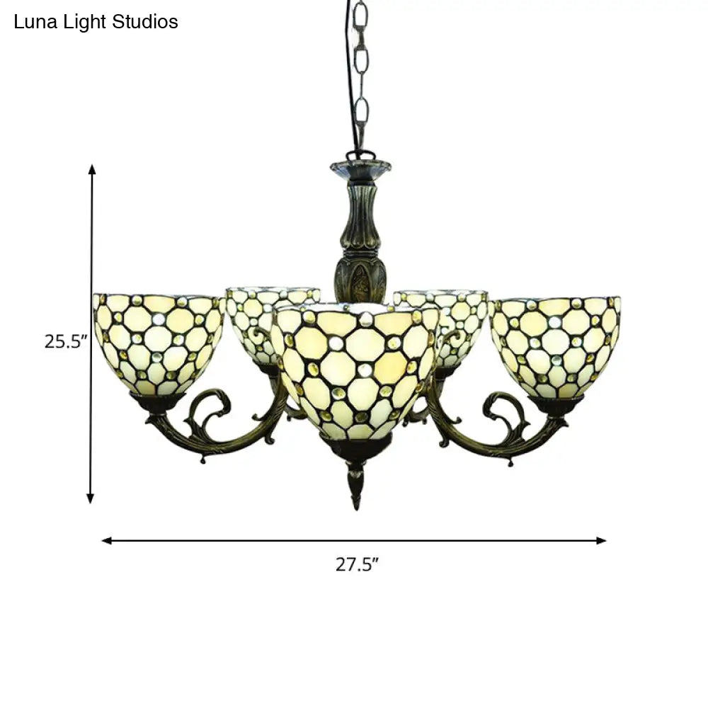 Beaded Glass Metal Chandelier - Traditional Hanging Light For Living Room Beige/Orange