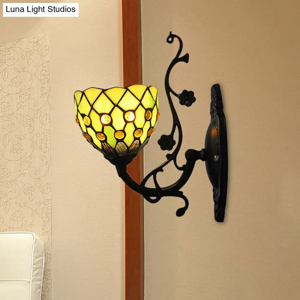 Beaded Stained Glass Bowl Wall Mount Light - 1 Mini Lighting Yellow