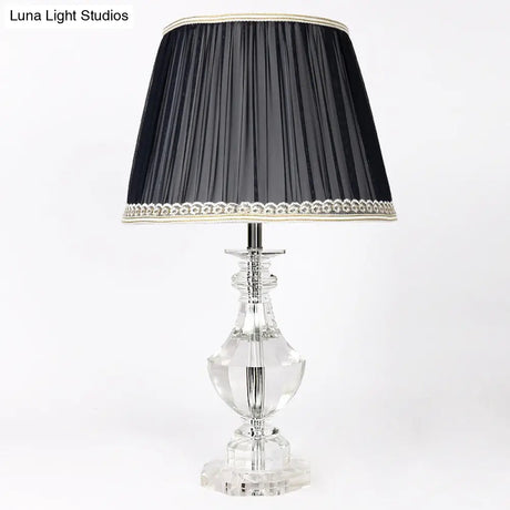 Bedroom Crystal Nightstand Lamp With Conical Fabric Shade