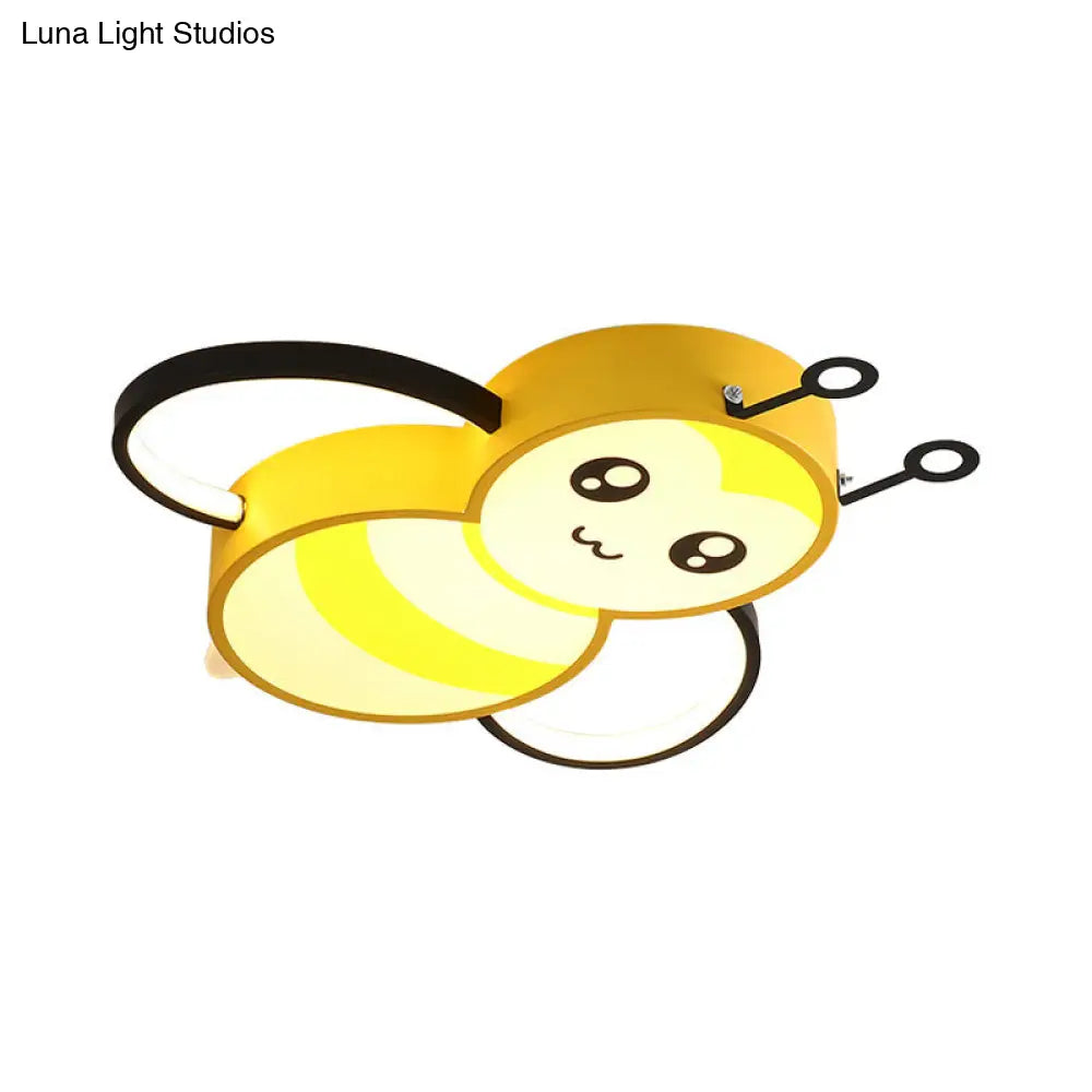 Bee Cartoon Acrylic Led Ceiling Light For Bedroom - Yellow/Pink Flushmount