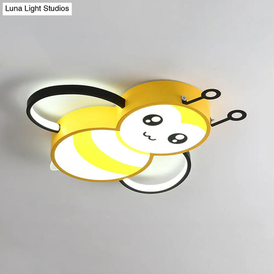 Bee Cartoon Acrylic Led Ceiling Light For Bedroom - Yellow/Pink Flushmount