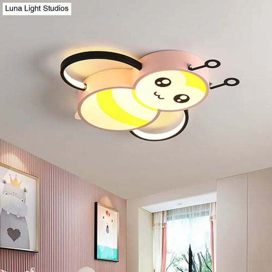 Bee Cartoon Acrylic Led Ceiling Light For Bedroom - Yellow/Pink Flushmount Pink