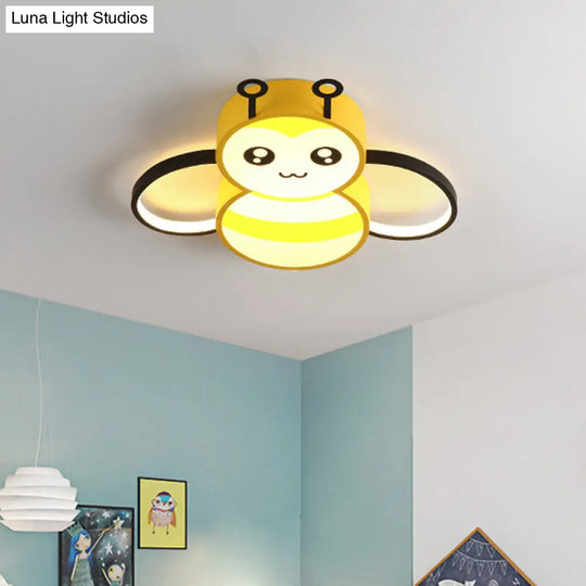 Bee Cartoon Acrylic Led Ceiling Light For Bedroom - Yellow/Pink Flushmount