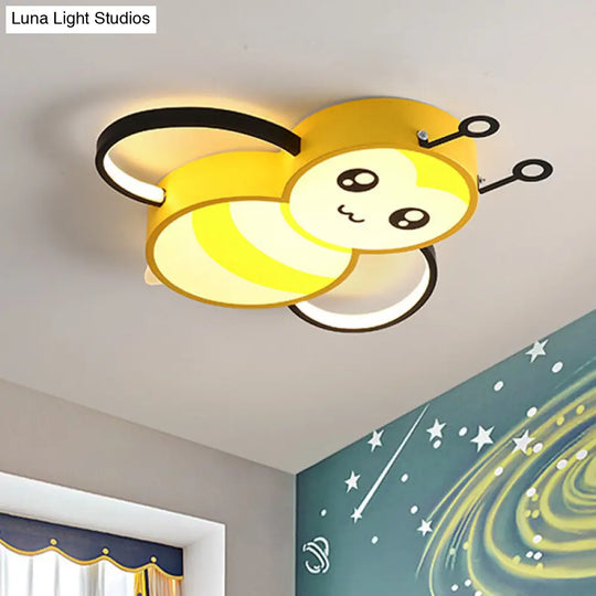 Bee Cartoon Acrylic Led Ceiling Light For Bedroom - Yellow/Pink Flushmount Yellow