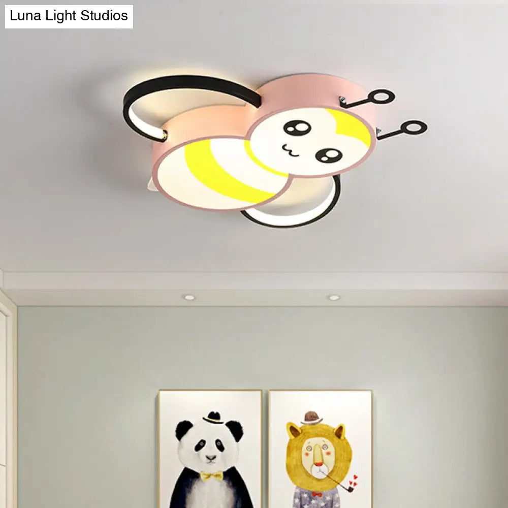 Bee Cartoon Acrylic Led Ceiling Light For Bedroom - Yellow/Pink Flushmount