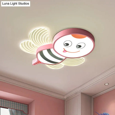 Bee Shape Led Flushmount Lighting - Fun Cartoon Design For Bedroom With White/Pink/Yellow Acrylic