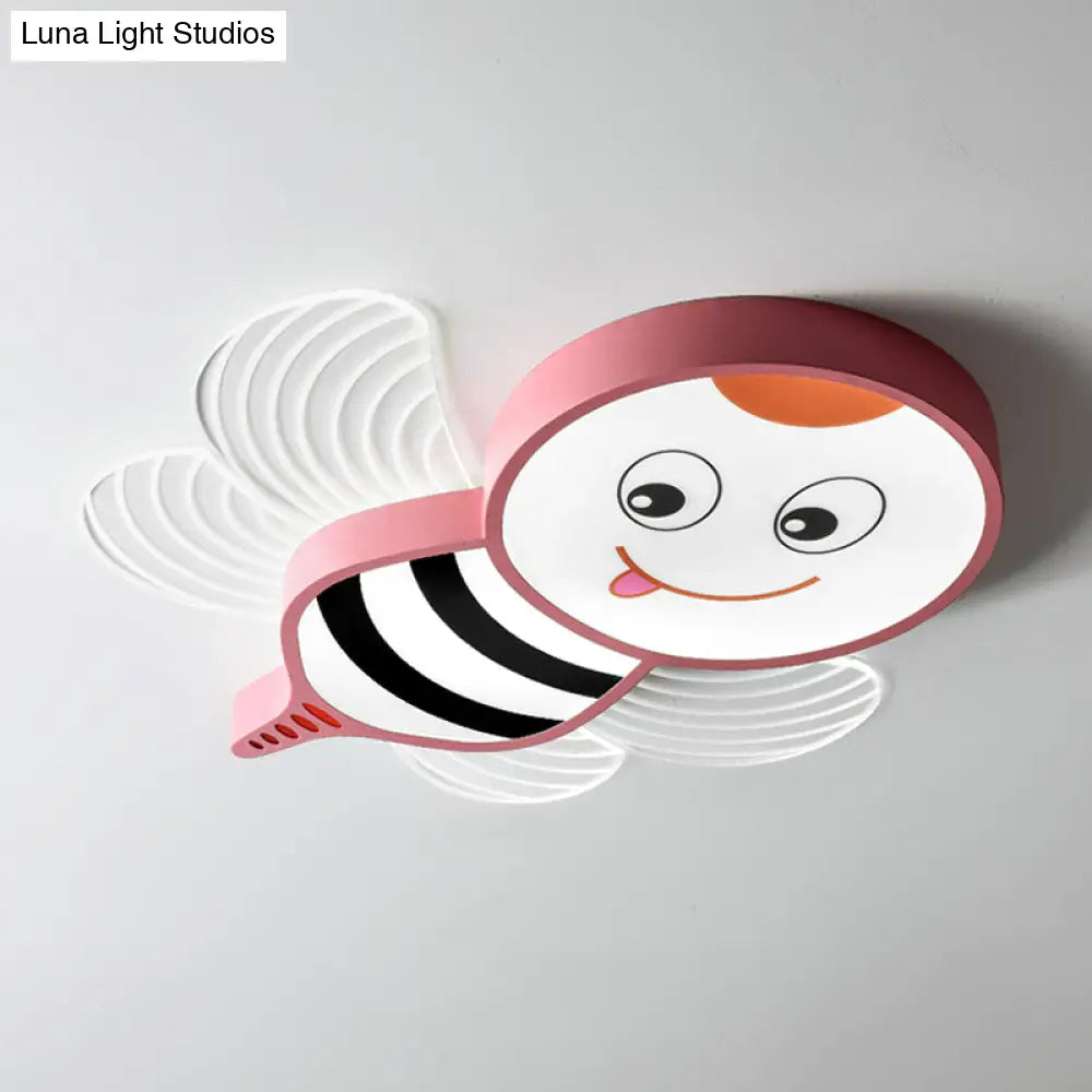Bee Shape Led Flushmount Lighting - Fun Cartoon Design For Bedroom With White/Pink/Yellow Acrylic