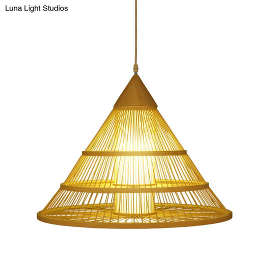 Beige Asian Style Pendant Light With Bamboo Shade - Single Head Ceiling Fixture For Wide Flare