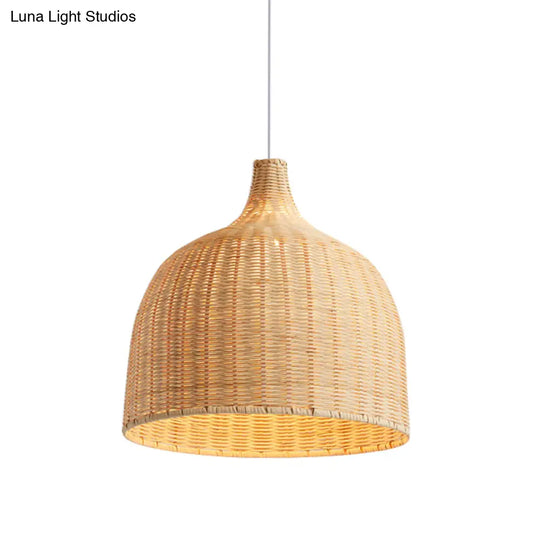 Beige Bamboo Ceiling Pendant Lamp - Asian Style Hanging Light Fixture 1 11 Or 18 Wide