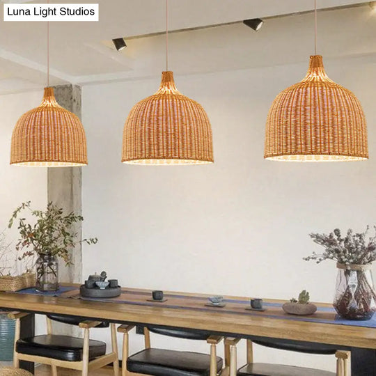 Beige Bamboo Ceiling Pendant Lamp - Asian Style Hanging Light Fixture 1 11 Or 18 Wide /