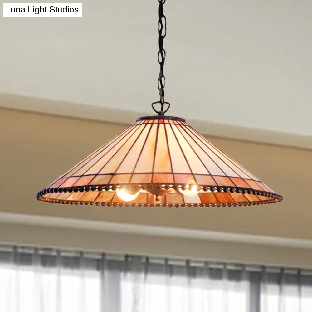 Beige Cut Glass Tiffany-Style Pendant Lamp - Wide Flare Design Suspension Lighting Fixture With 1