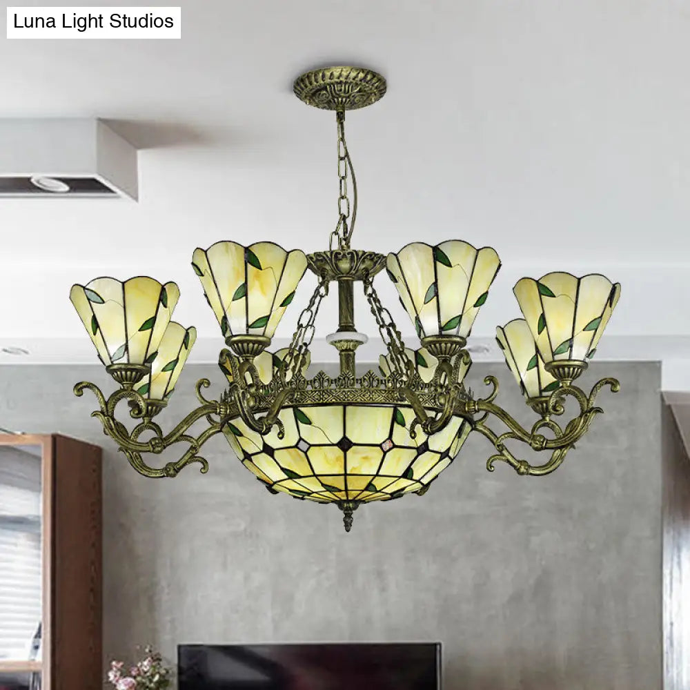 Beige Glass Green Chandelier: Leaf Design 5/9/11 Lights Baroque Style Kitchen Lighting Fixture 11 /