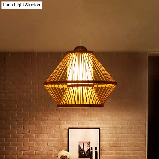 Beige Jar Pendant Light With Japanese 1 Head And Bamboo Shade