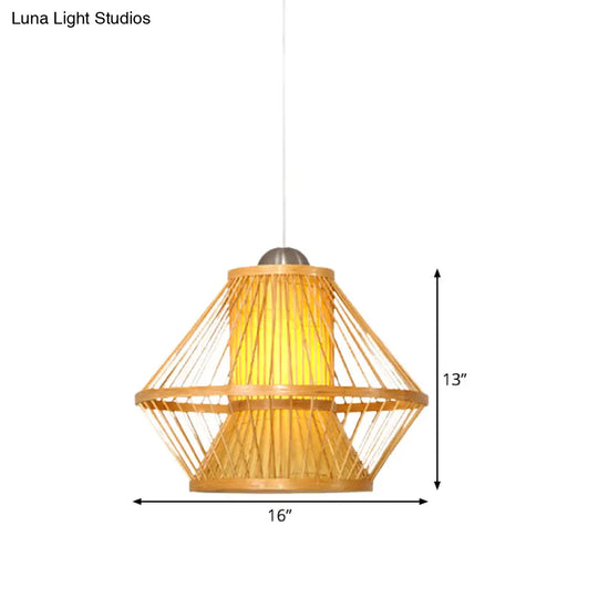 Beige Jar Pendant Light With Japanese 1 Head And Bamboo Shade