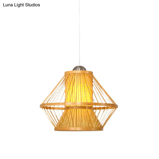 Beige Jar Pendant Light With Japanese 1 Head And Bamboo Shade