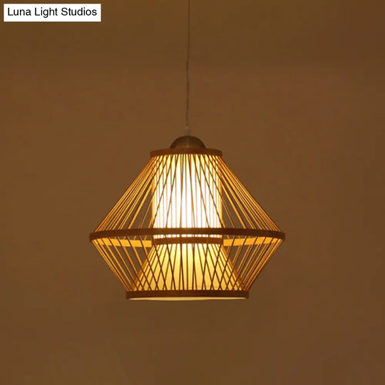 Beige Jar Pendant Light With Japanese 1 Head And Bamboo Shade