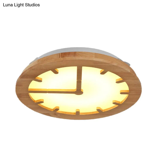 Beige Led Flush Mount Ceiling Lamp For Kids’ Bedroom - Lovely Wooden Design
