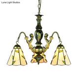 Beige Tiffany 3-Light Chandelier: Mermaid Cut Glass Pendant For Dining Room