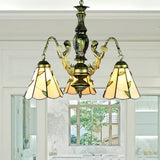 Beige Tiffany 3-Light Chandelier: Mermaid Cut Glass Pendant For Dining Room