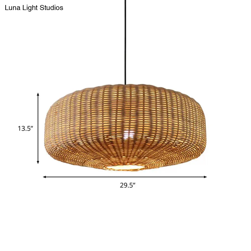 Beige Woven Asian Hanging Light Kit With Rattan Shade