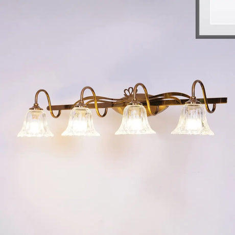 Bell Vintage Style Crystal Sconce Light With Gooseneck Arm Brown 2/3/4-Head Vanity Wall Lamp 4 /