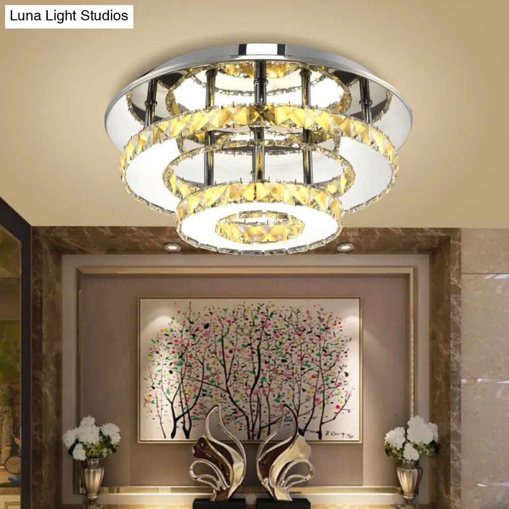 Beveled Crystal Loop Flush Mount Ceiling Light - Modern 8’/12’ Width Stainless - Steel Led