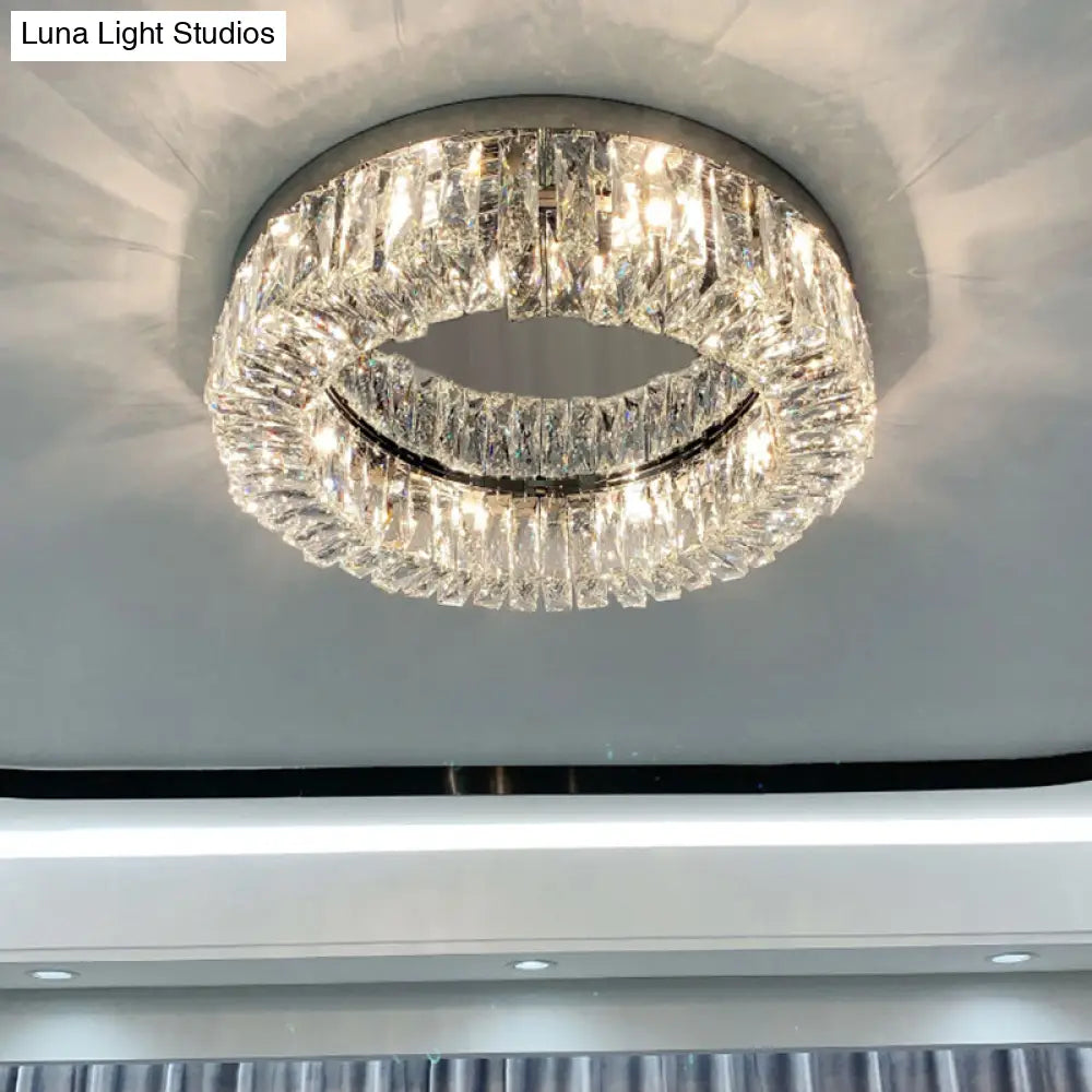 Beveled Cut Crystal Flush Mount Ceiling Light For Bedroom - Simple Style & Elegance