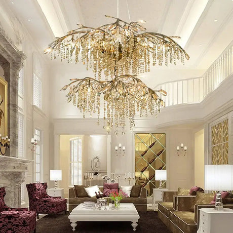 Bianca Vintage Brass Branch Crystal Chandelier for Living Room & Staircase chandelier