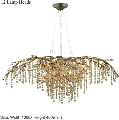 Bianca Vintage Brass Branch Crystal Chandelier for Living Room & Staircase D100xH40cm / Gold metal body / White light