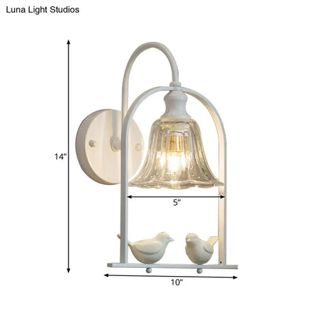 Bird Decor Led Wall Lamp - Creative Bell Sconce Light For Balcony Transparent Glass 1-Light