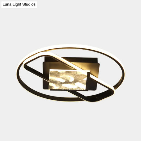 Black Acrylic Led Flushmount Ceiling Light With Modern Ring And Square Design