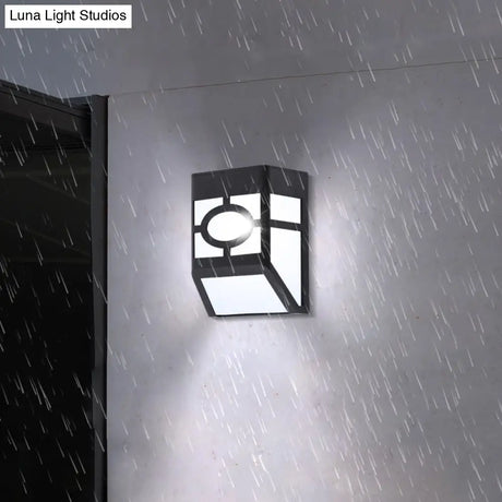 Black Acrylic Trapezoid Solar Wall Mount Sconce: Retro Style Led Courtyard Light